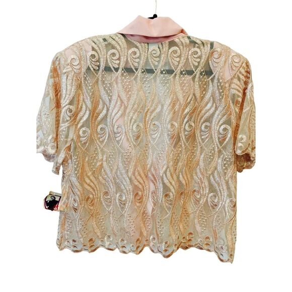 Vintage Dani-An Top Womens 3XL Peach Short Sleeves Collared Lace Toggle Bolero - Picture 2 of 7